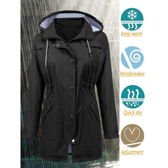 Raincoat Women Waterproof Long Hooded Trench Coats Lined Windbreaker Travel Jack - Picture 2 of 5